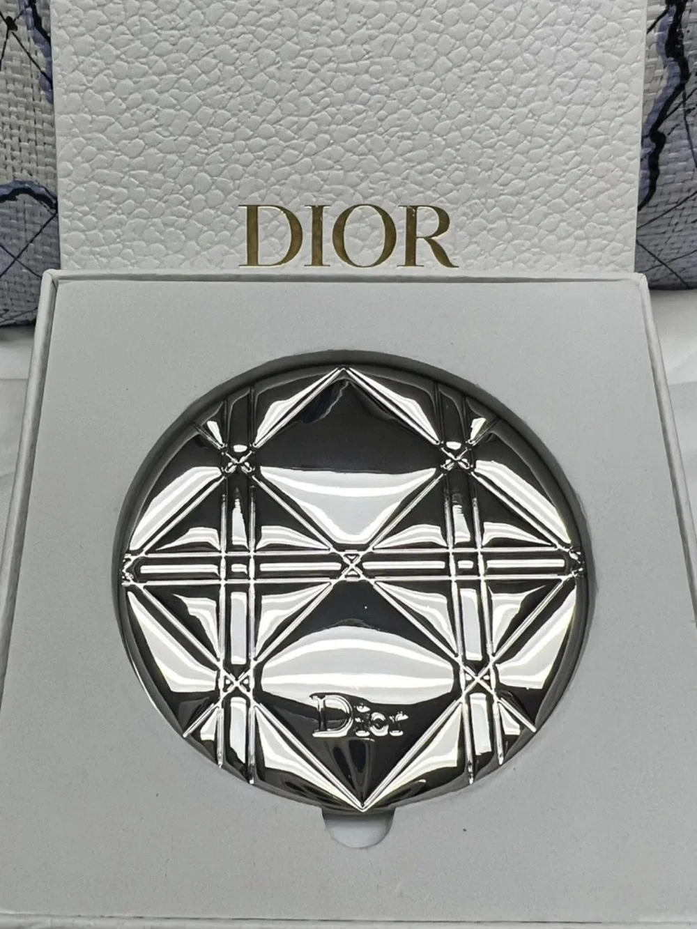Dior Silver Quilted-Pattern Compact Money Clip